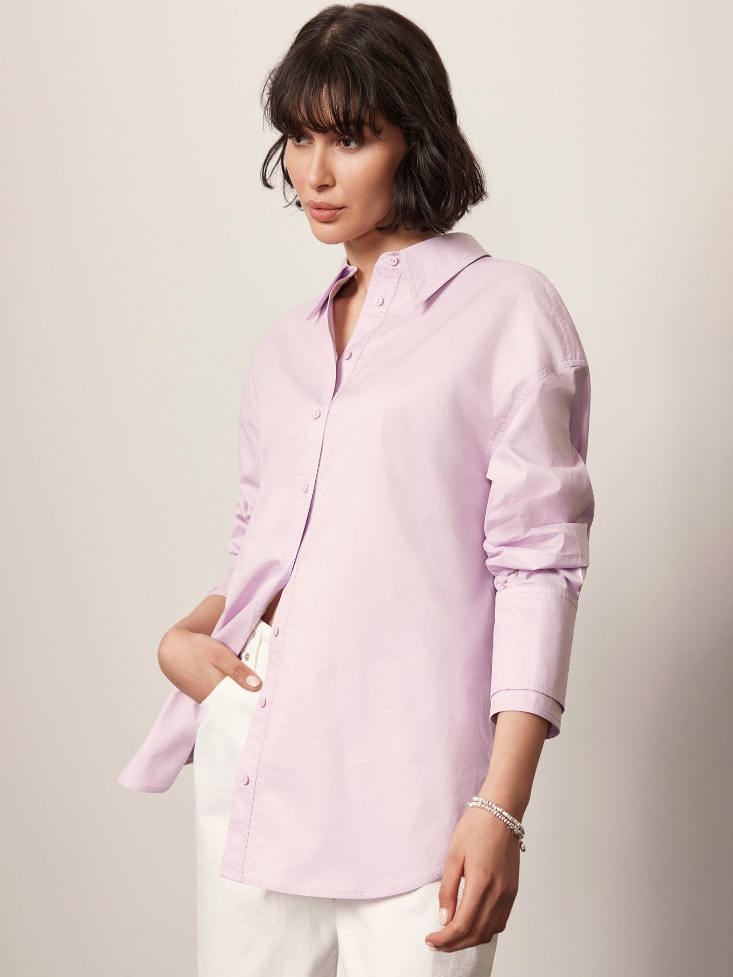 Mint Velvet Cotton Long Sleeve Shirt, Purple, S
