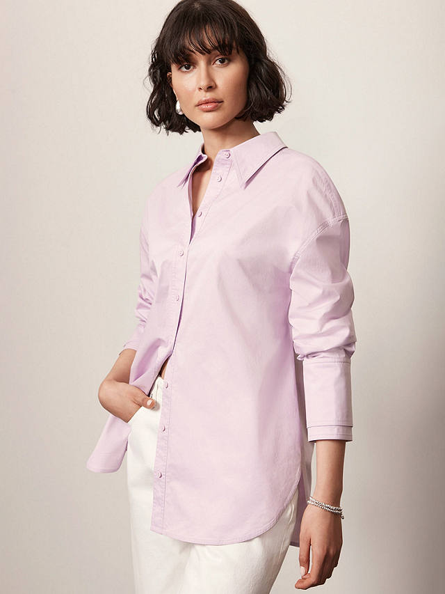 Mint Velvet Cotton Long Sleeve Shirt, Purple
