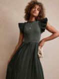 Mint Velvet Jersey Crinkle Midi Dress, Green Khaki