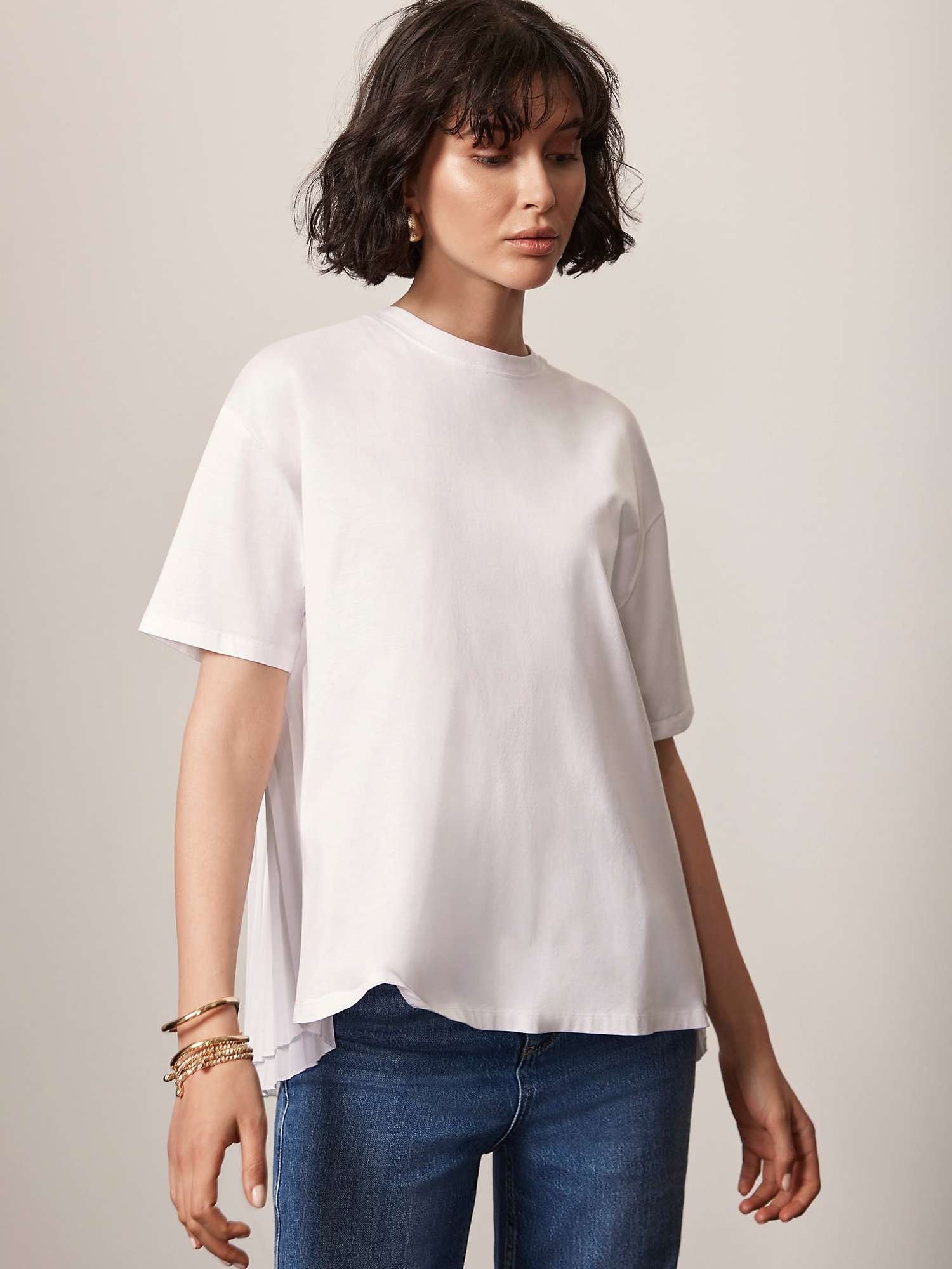 Buy Mint Velvet Pleated Back T-Shirt, White Ivory Online at johnlewis.com