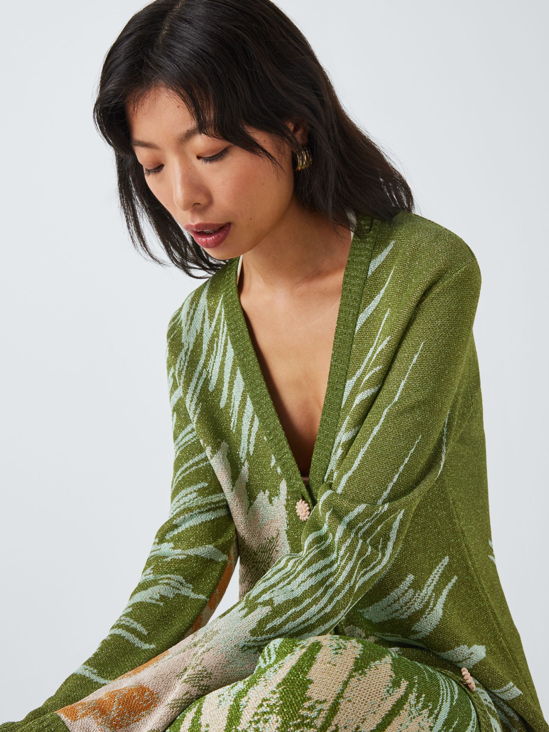 Buy Hayley Menzies Tie Dye Metallic Jacquard Knit Cardigan, Cactus Green Online at johnlewis.com