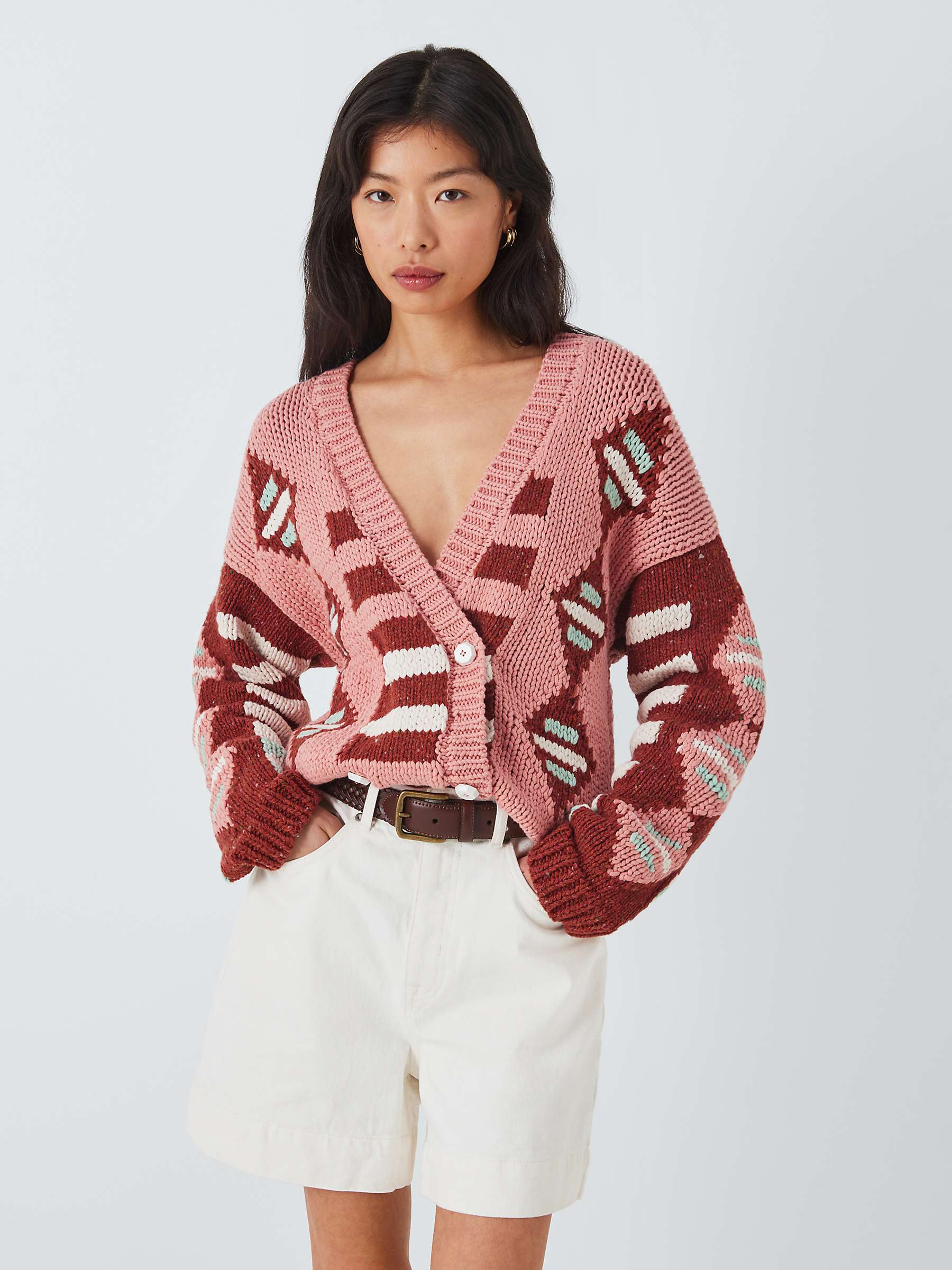 Buy Hayley Menzies Nomad Geometric Intarsia Knit Cardigan, Rose/Multi Online at johnlewis.com