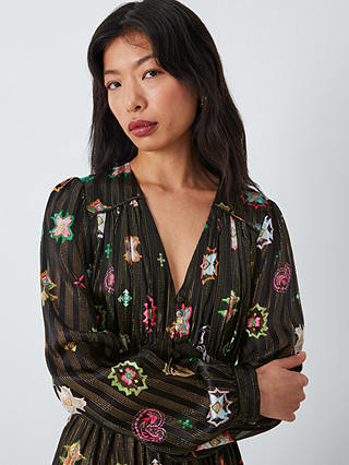 Hayley Menzies Esmerelda Mosaic Print Silk Blend Maxi Dress, Black/Multi