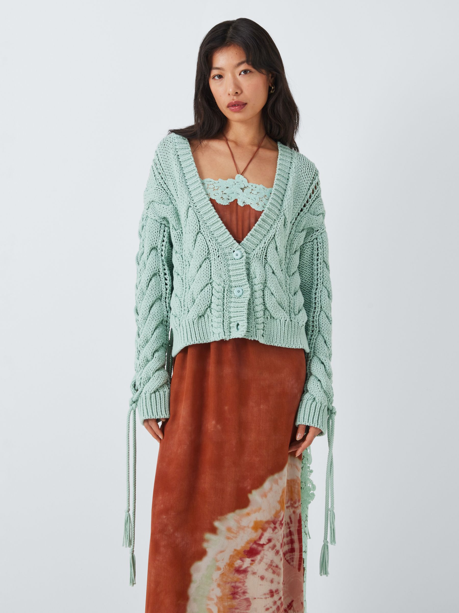 Buy Hayley Menzies Cable Knit Lace Up Cardigan, Celeste Online at johnlewis.com
