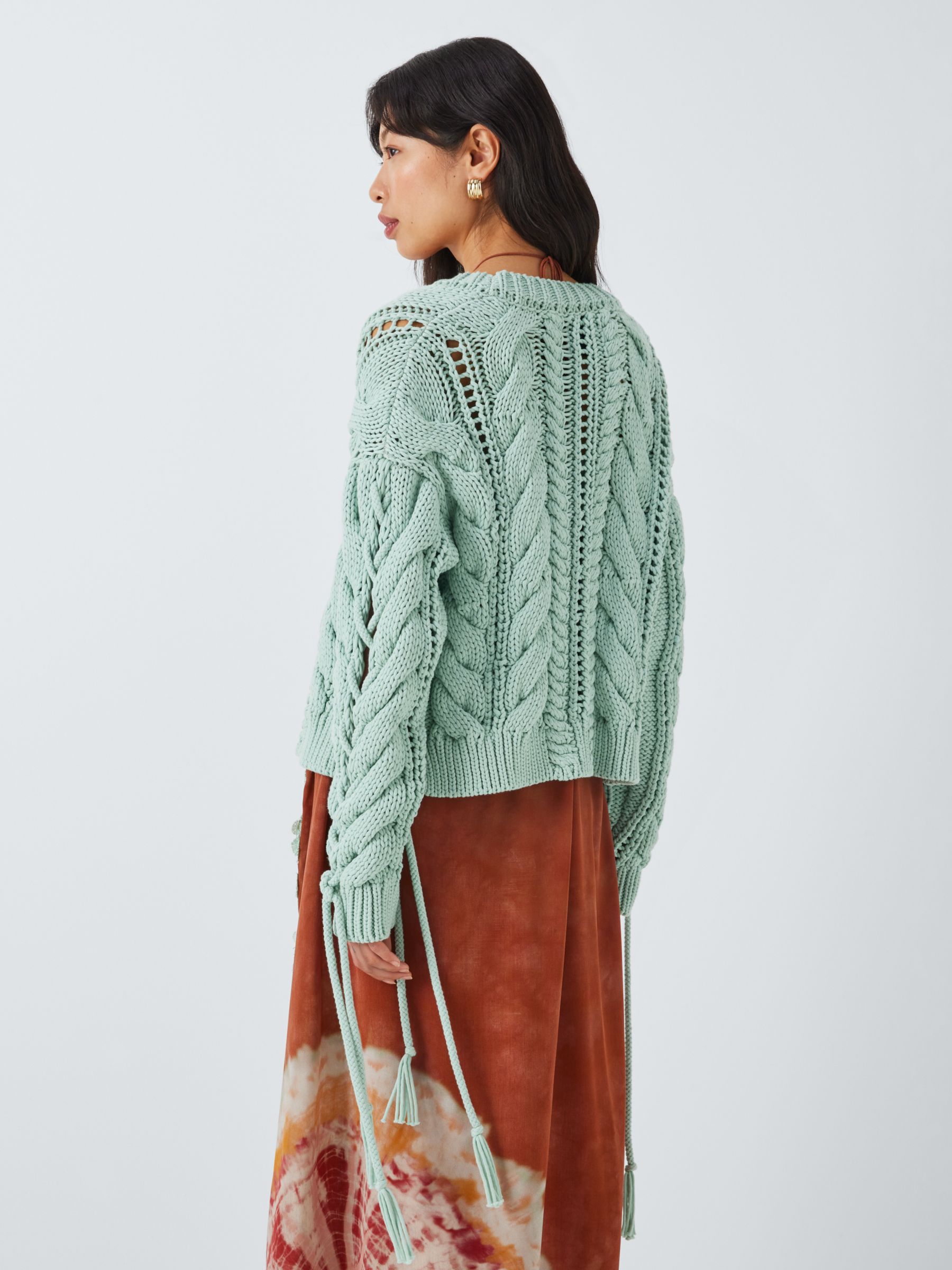 Hayley Menzies Cable Knit Lace Up Cardigan, Celeste, XS