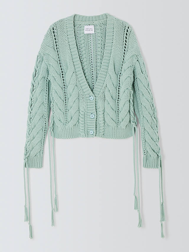 Hayley Menzies Cable Knit Lace Up Cardigan, Celeste