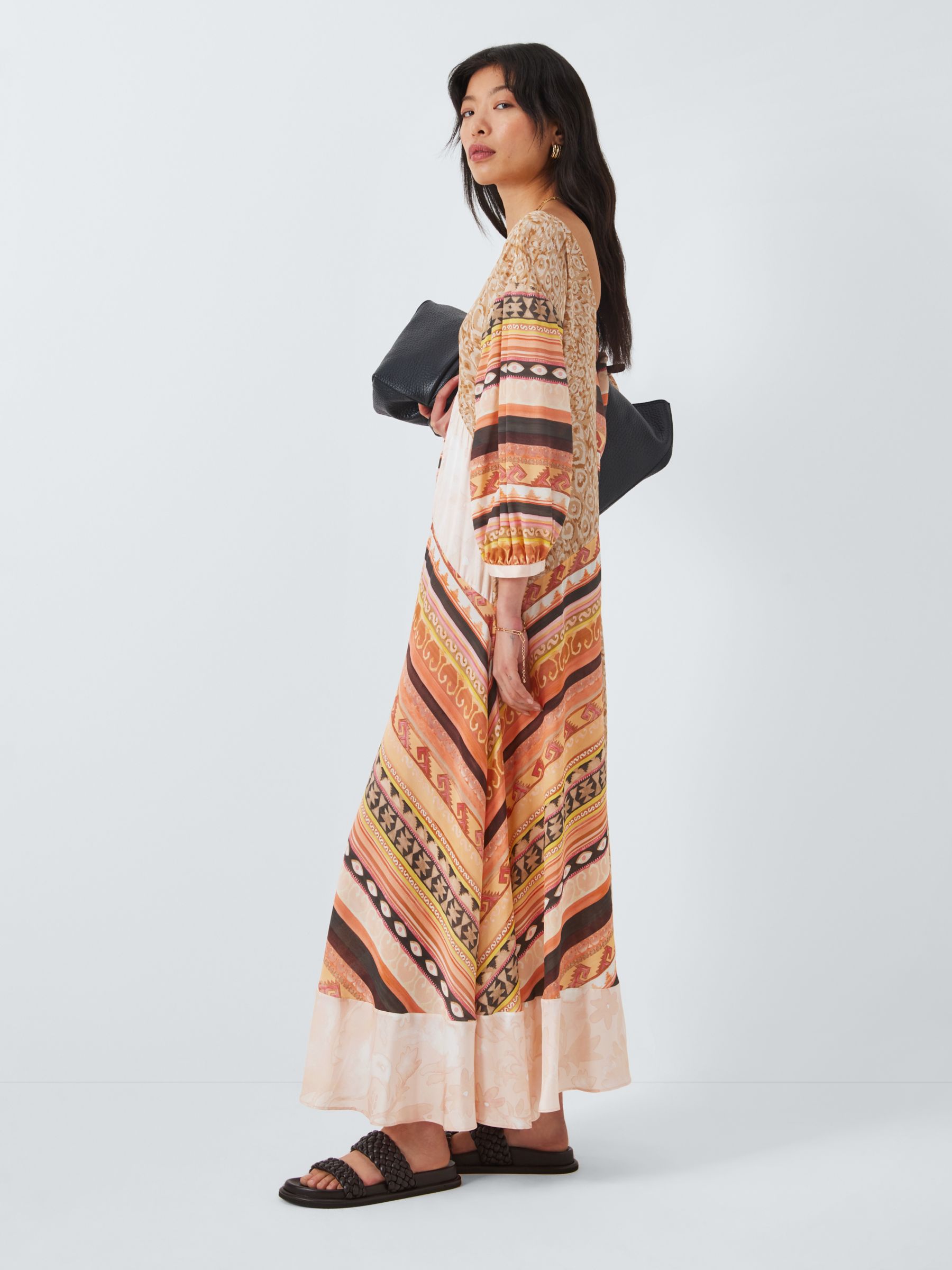 Hayley Menzies Leopard Mixed Panel Print Silk Maxi Dress, Terracotta/Multi, XS