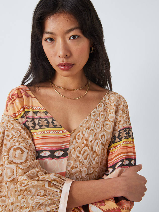 Hayley Menzies Leopard Mixed Panel Print Silk Maxi Dress, Terracotta/Multi