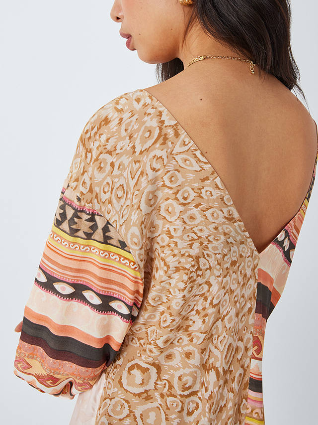 Hayley Menzies Leopard Mixed Panel Print Silk Maxi Dress, Terracotta/Multi
