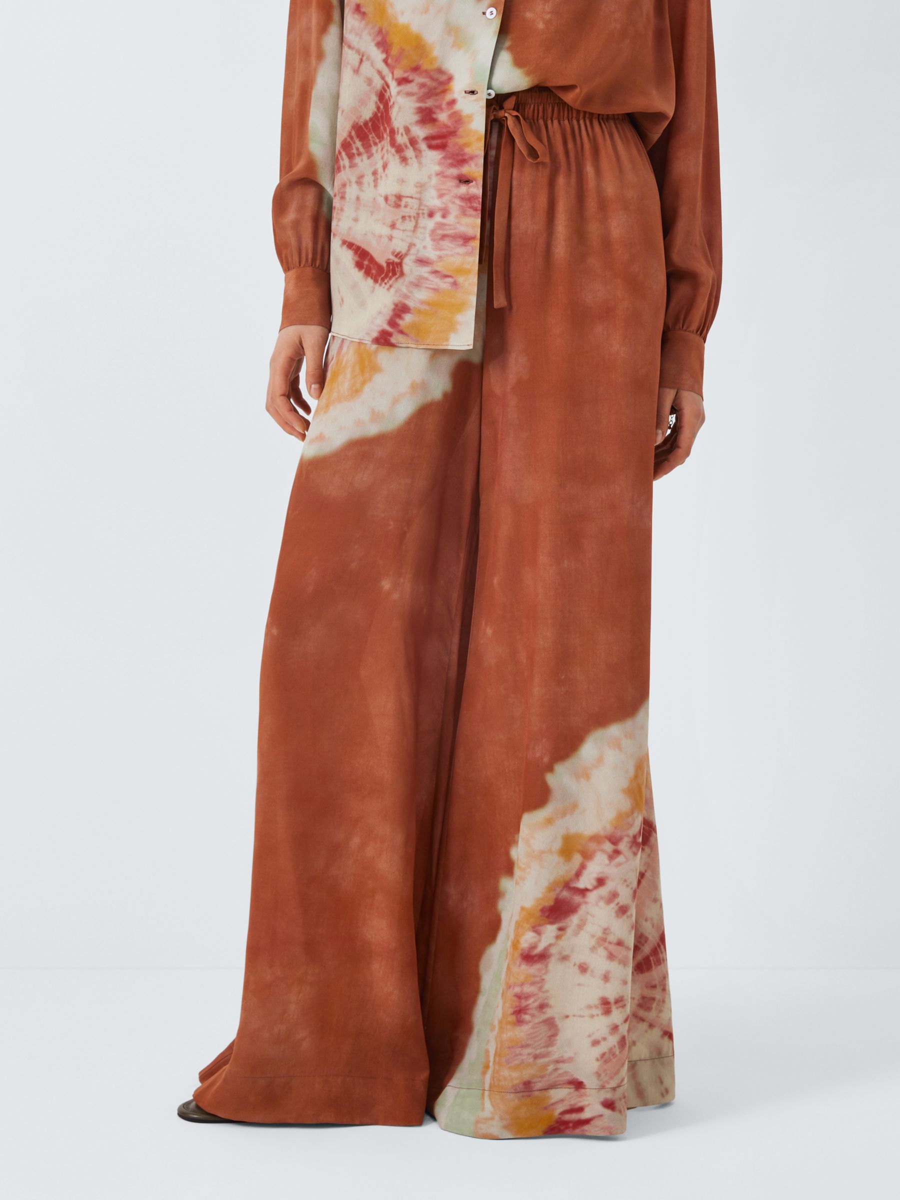 Hayley Menzies Tie Dye Silk Palazzo Trousers, Terracotta/Multi, S