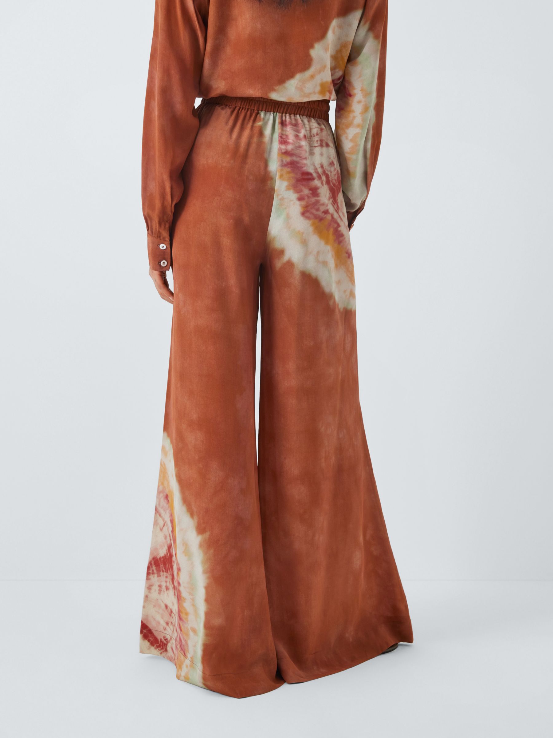 Hayley Menzies Tie Dye Silk Palazzo Trousers, Terracotta/Multi, XS