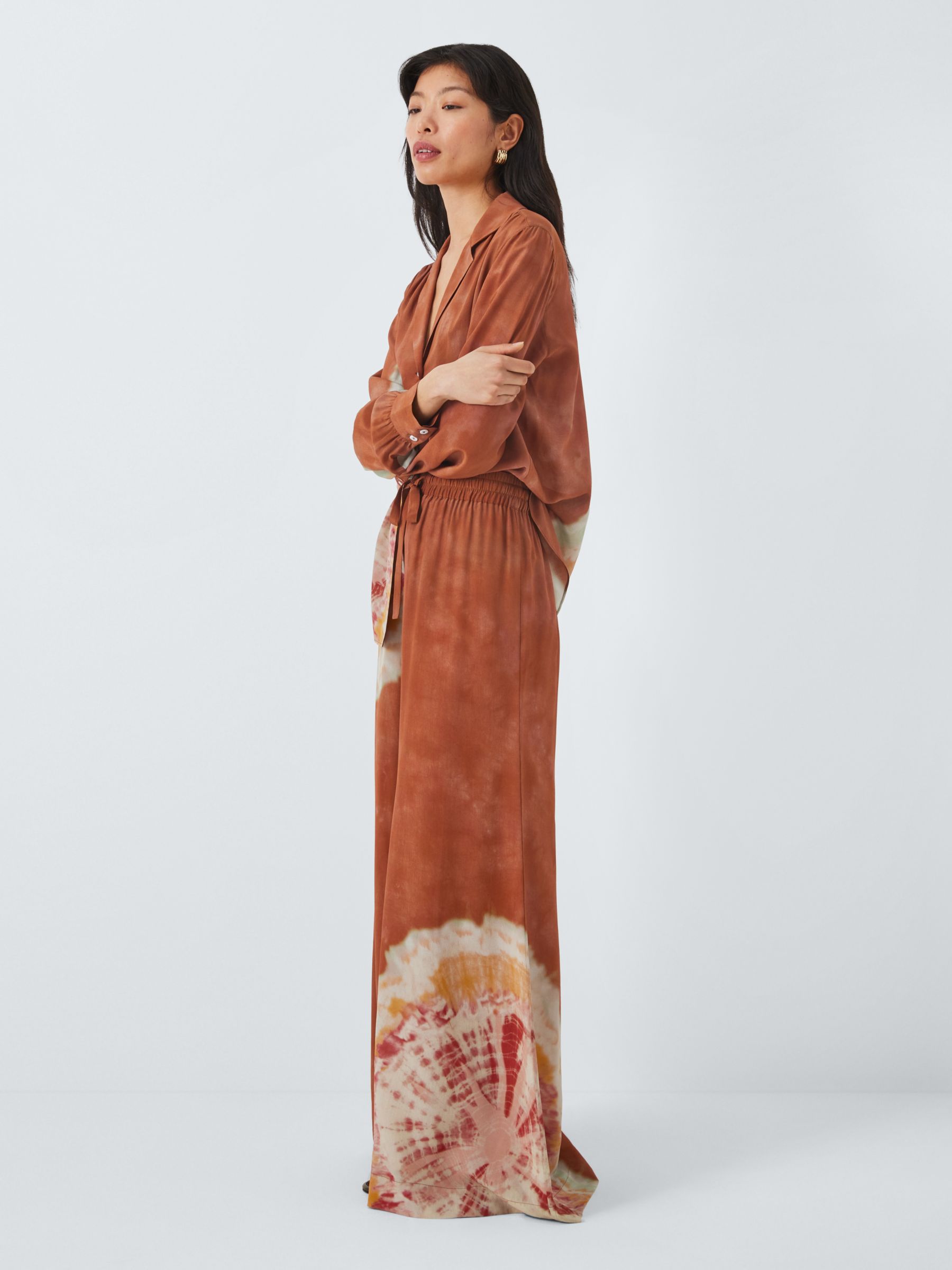 Hayley Menzies Tie Dye Silk Palazzo Trousers, Terracotta/Multi, XS