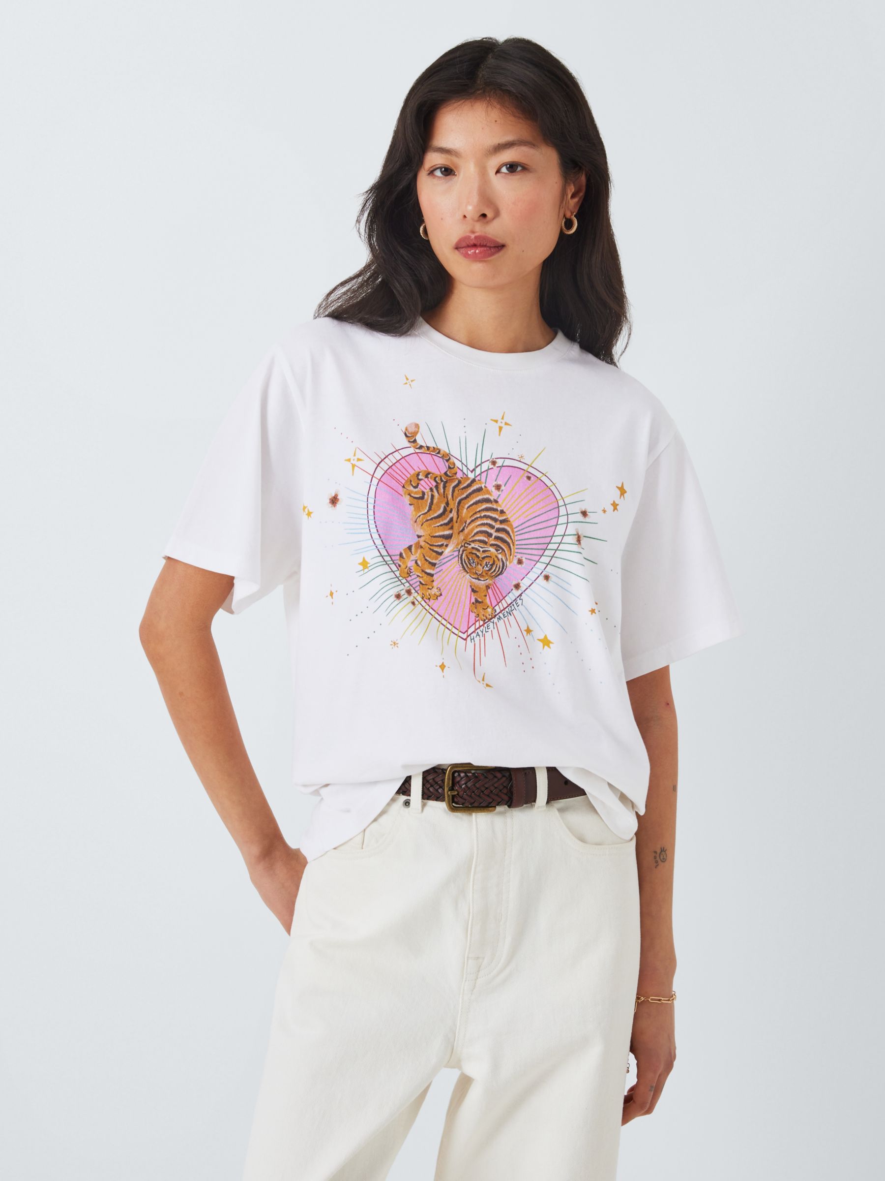 Hayley Menzies Tiger Print T-Shirt, White, XS