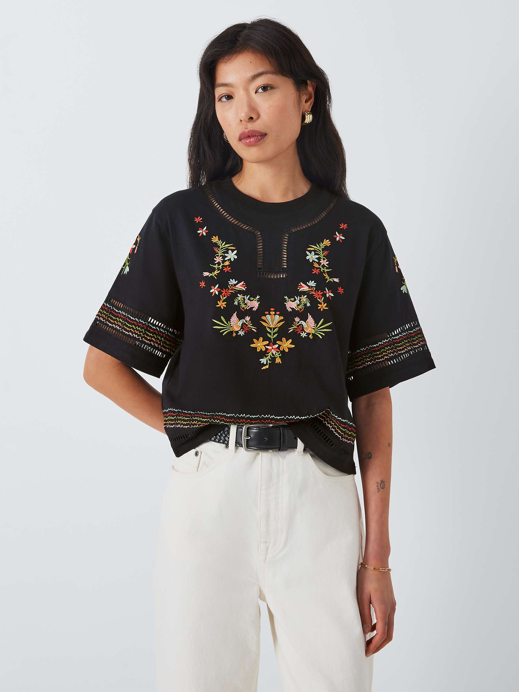 Buy Hayley Menzies Maya Embroidered Crop Blouse, Washed Black Online at johnlewis.com