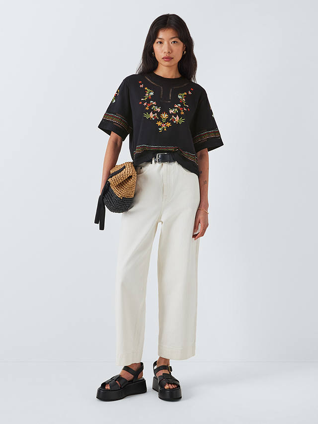 Hayley Menzies Maya Embroidered Crop Blouse, Washed Black