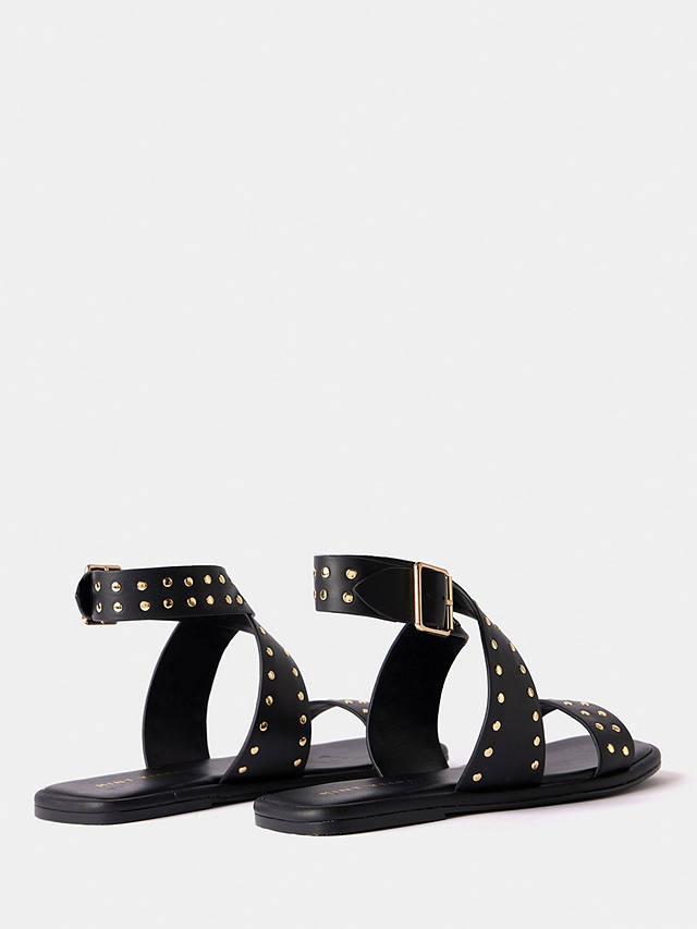 Mint Velvet Leather Stud Sandals, Black