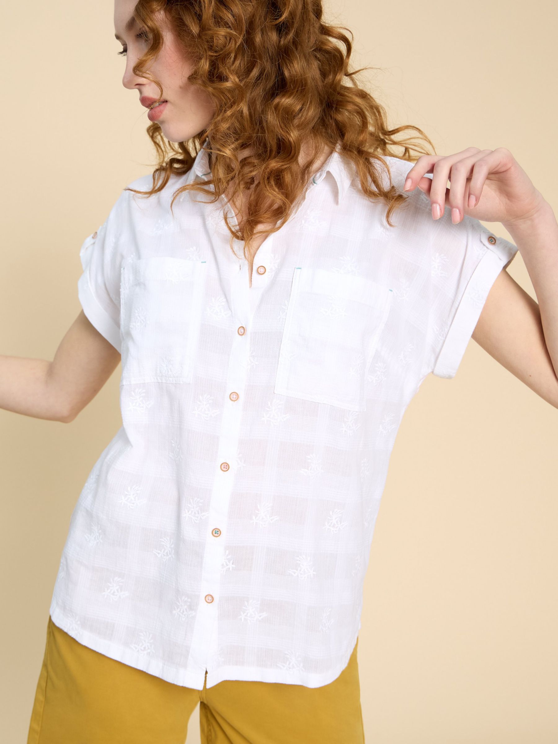 White Stuff Ellie Embroidered Organic Cotton Shirt, Pale Ivory, 6