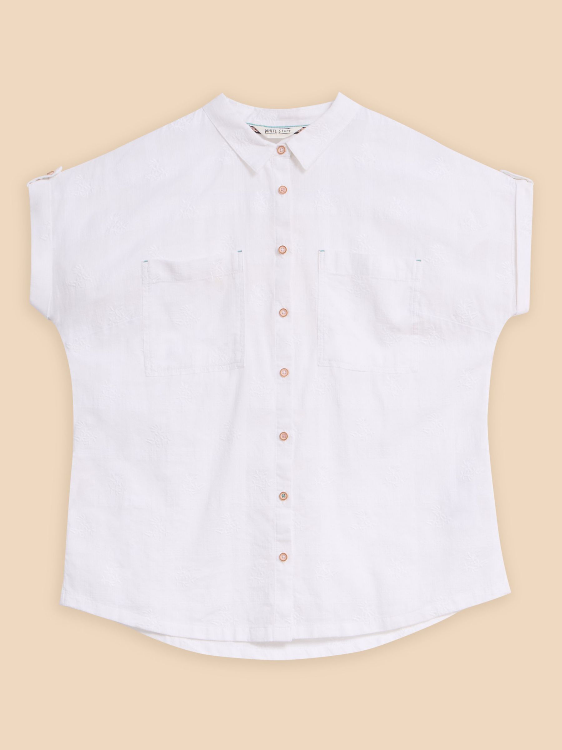 White Stuff Ellie Embroidered Organic Cotton Shirt, Pale Ivory, 6