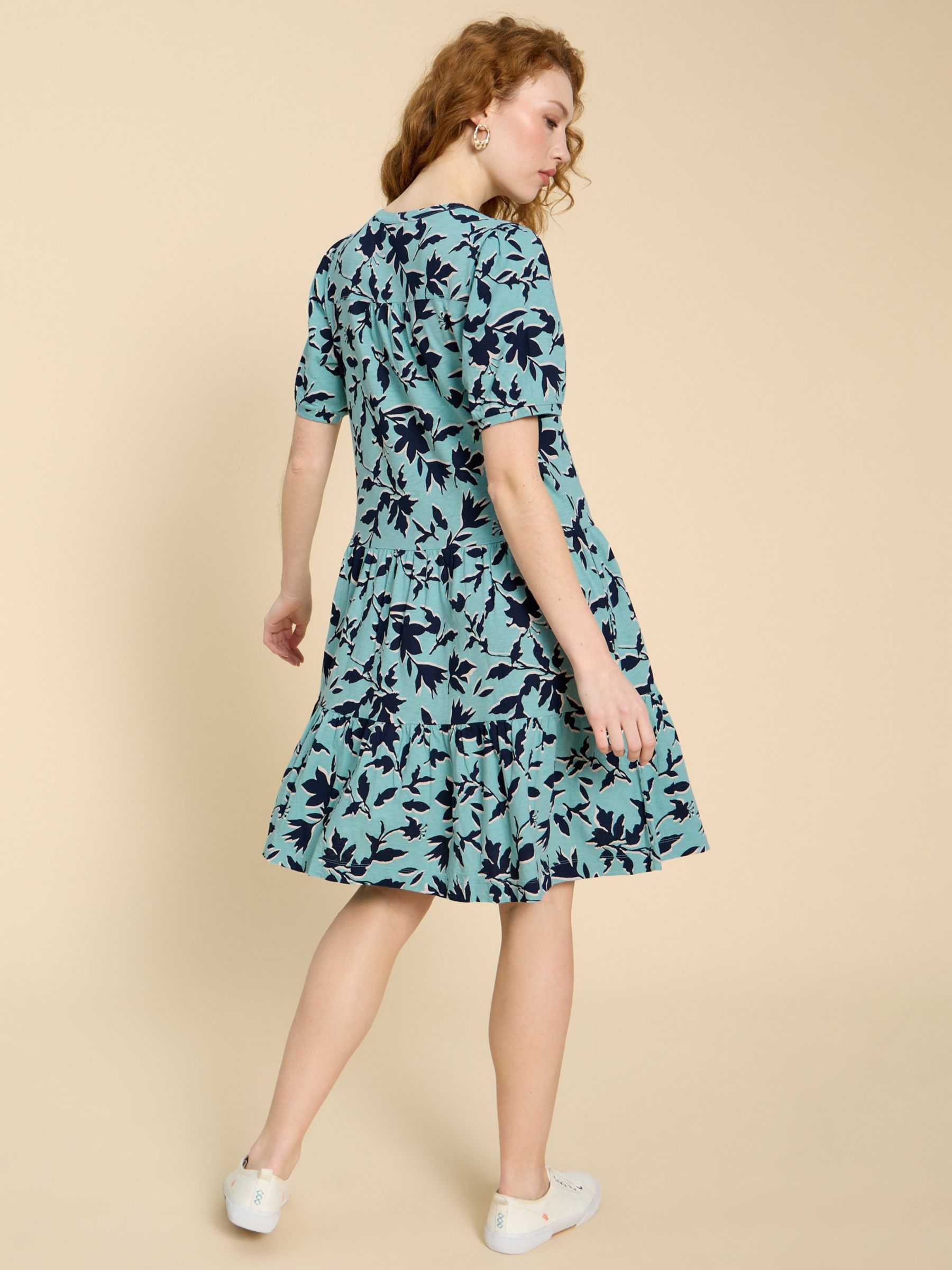 White Stuff Clara Floral Cotton Dress, Teal/Navy, 8