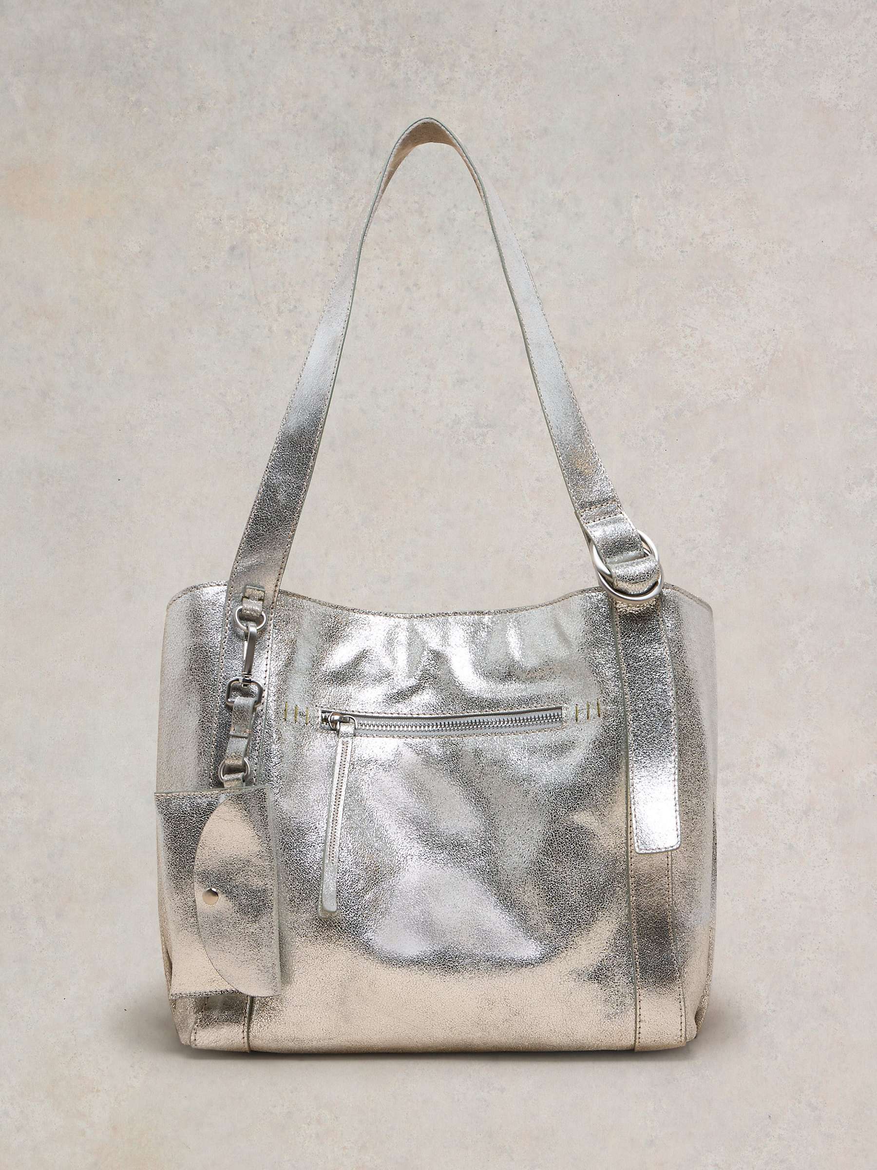 Buy White Stuff Hannah Leather Tote Bag, Silver Online at johnlewis.com