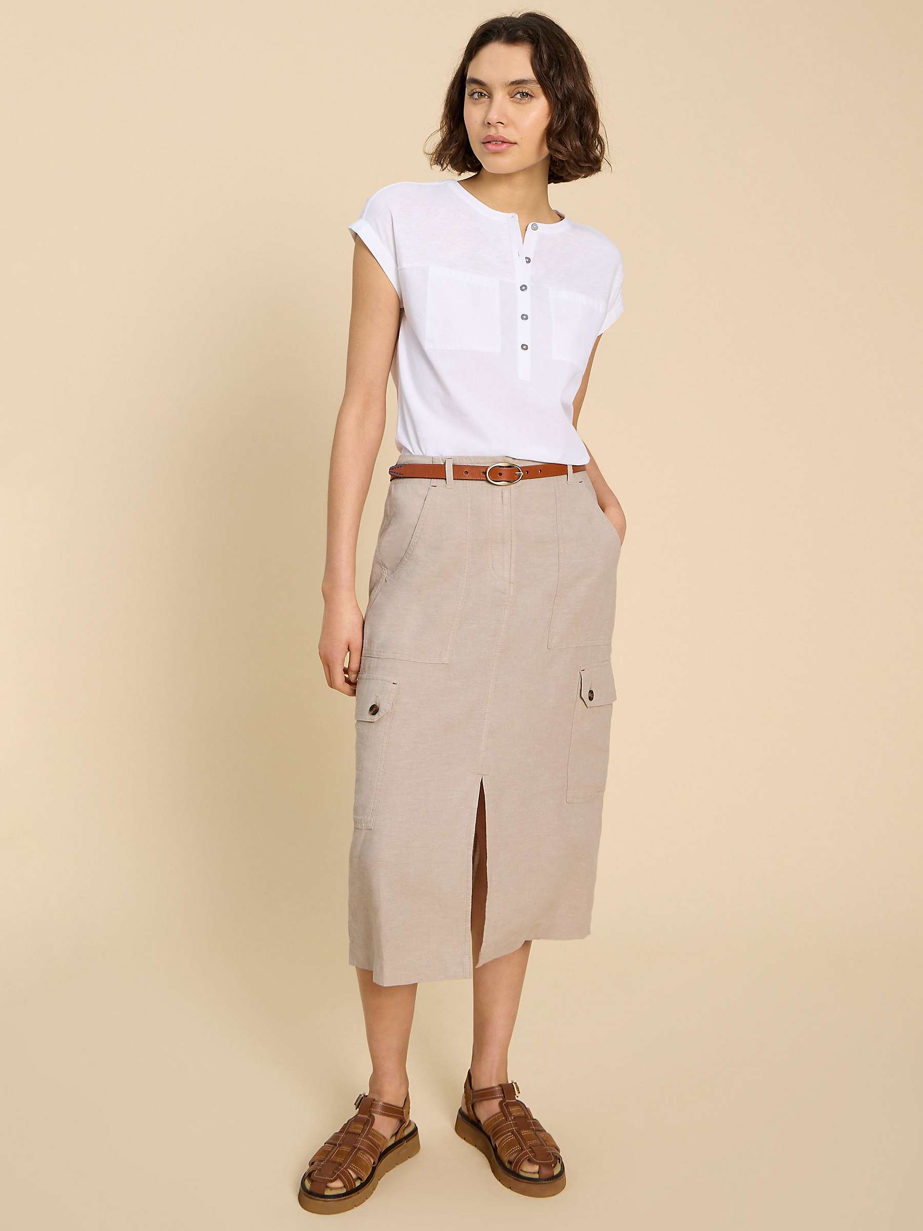 Buy White Stuff Arabella Linen Blend Midi Skirt, Light Natural Online at johnlewis.com