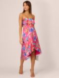 Adrianna Papell Floral Asymmetric Hem Midi Sateen Bandeau Dress, Pink/Multi