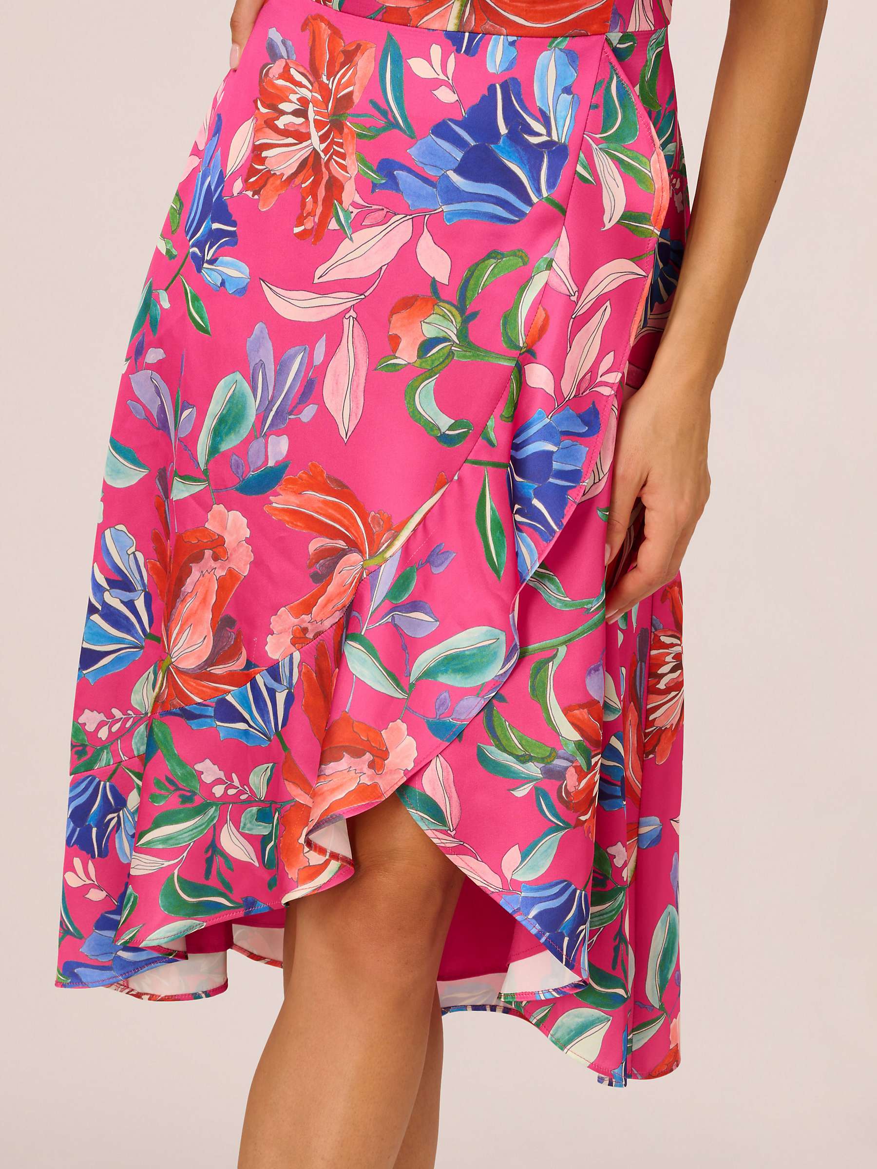 Buy Adrianna by Adrianna Papell Floral Asymmetric Hem Midi Sateen Bandeau Dress, Pink/Multi Online at johnlewis.com