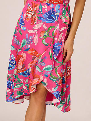 Adrianna by Adrianna Papell Floral Asymmetric Hem Midi Sateen Bandeau Dress, Pink/Multi