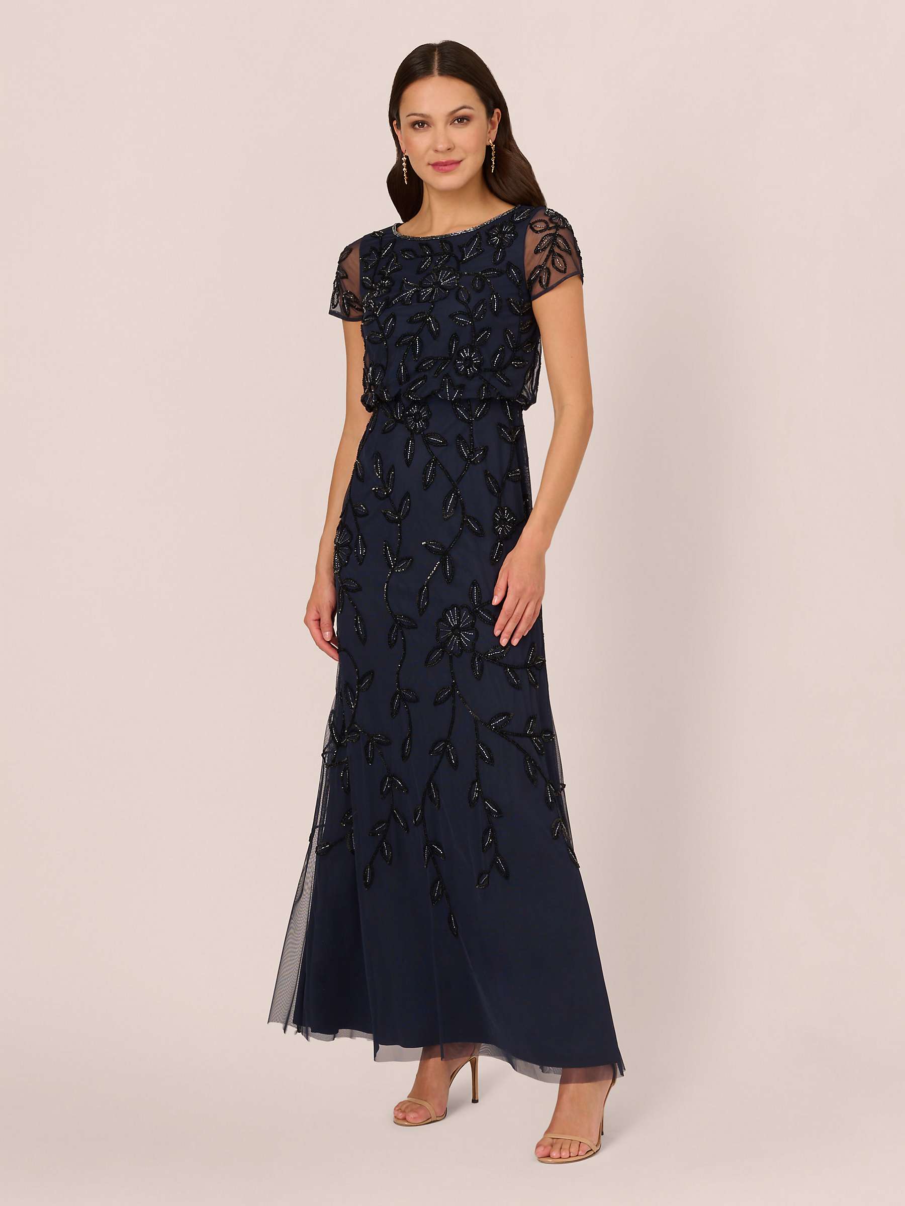 Buy Adrianna Papell Blouson Beaded Maxi Dress, Navy/Black Online at johnlewis.com