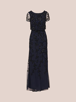 Adrianna Papell Blouson Beaded Maxi Dress, Navy/Black
