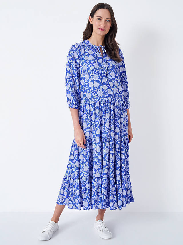 Crew Clothing Nellie Floral Print Midi Dress, Bright Blue