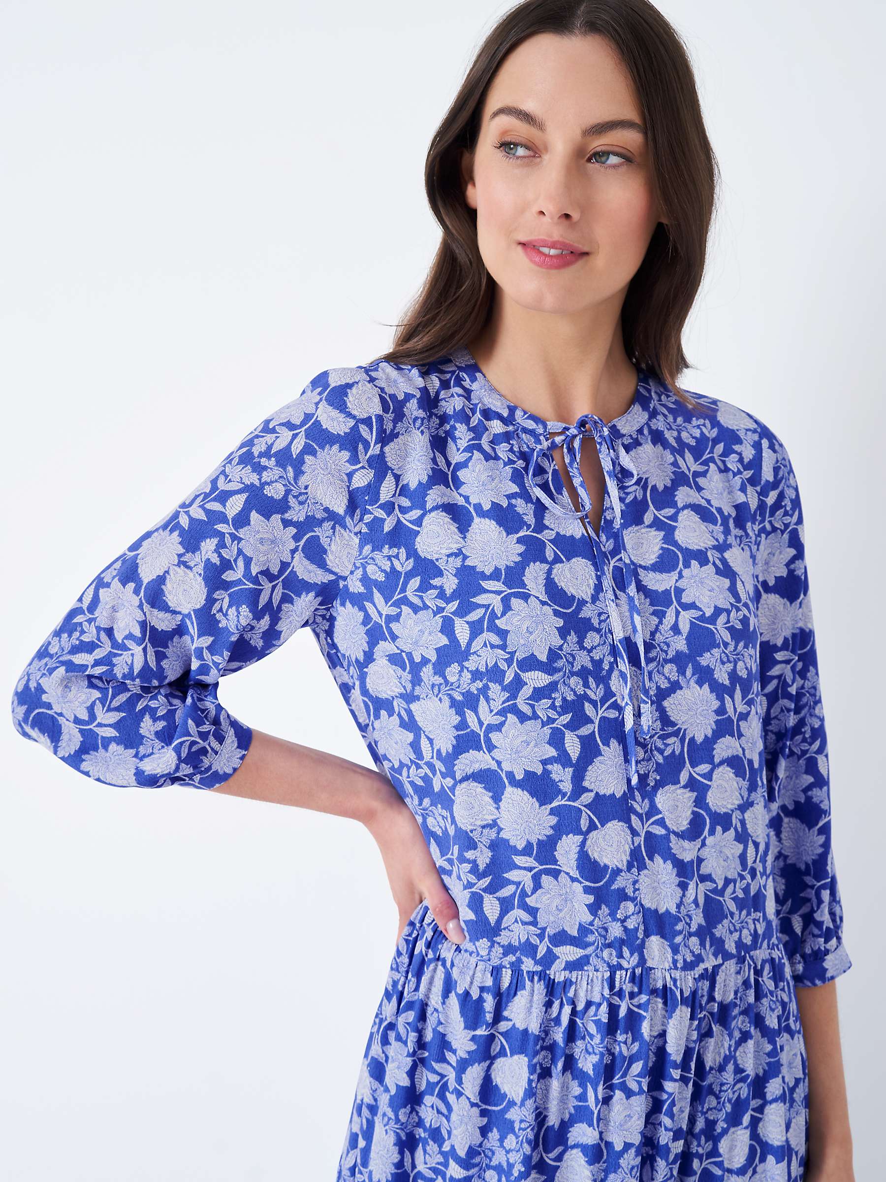 Buy Crew Clothing Nellie Floral Print Midi Dress, Bright Blue Online at johnlewis.com