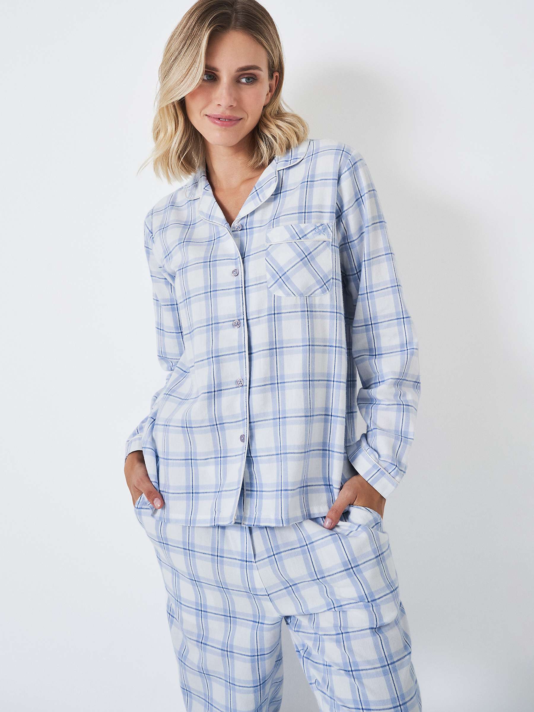 Buy Crew Clothing Check Print Pyjama Set, White Online at johnlewis.com