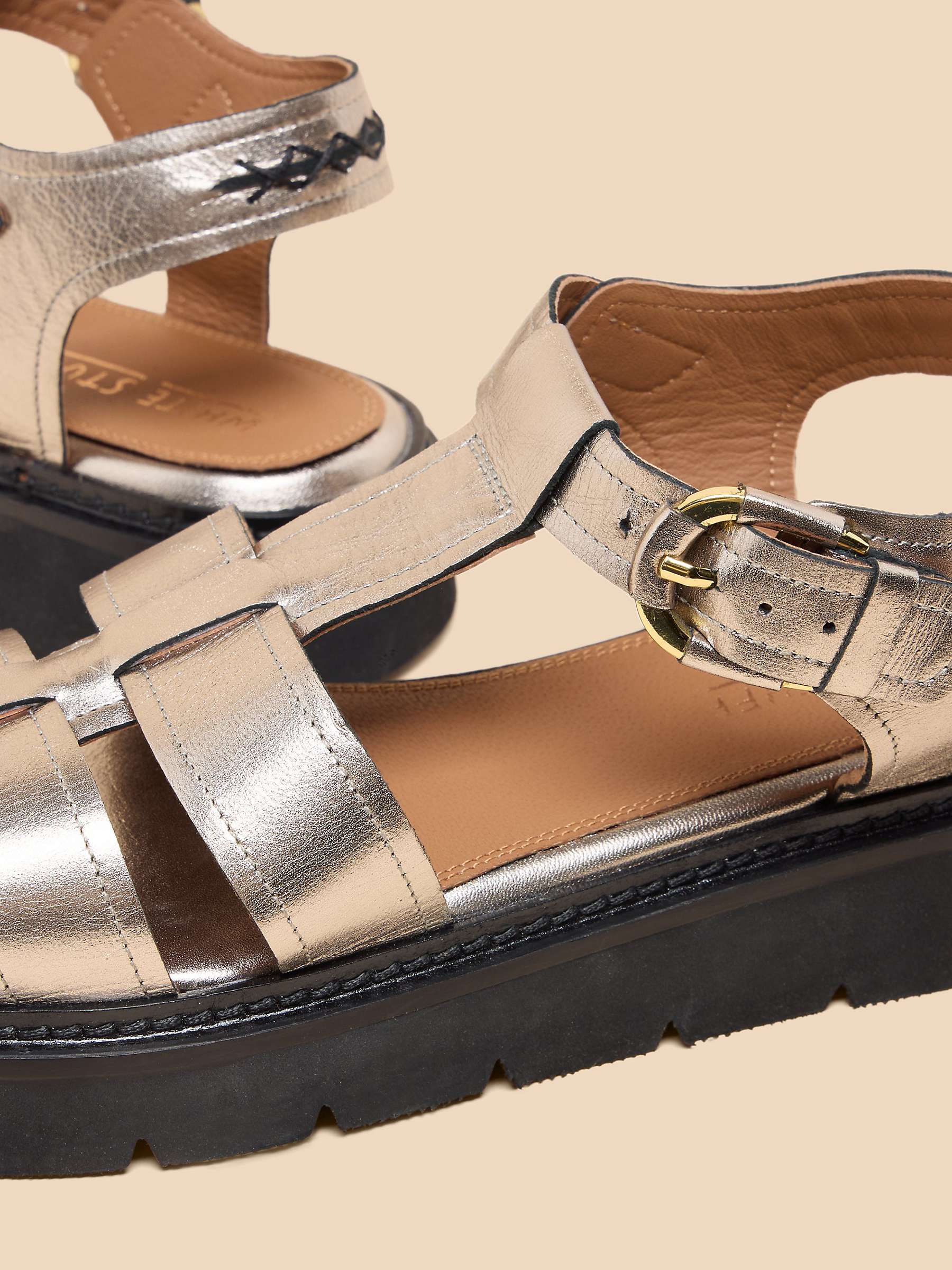 Buy White Stuff Rose Metallic Leather Flatform Sandals, Pewter Online at johnlewis.com