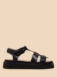 White Stuff Rose Croc Effect Leather Flatform Sandals, Black