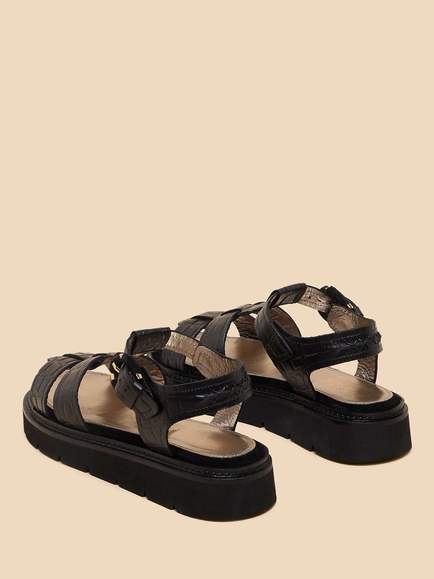 Buy White Stuff Rose Croc Effect Leather Flatform Sandals, Black Online at johnlewis.com