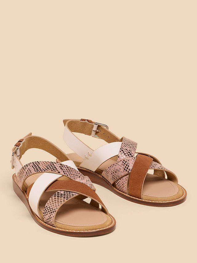 White Stuff Holly Wedge Strappy Sandals, Tan/Multi