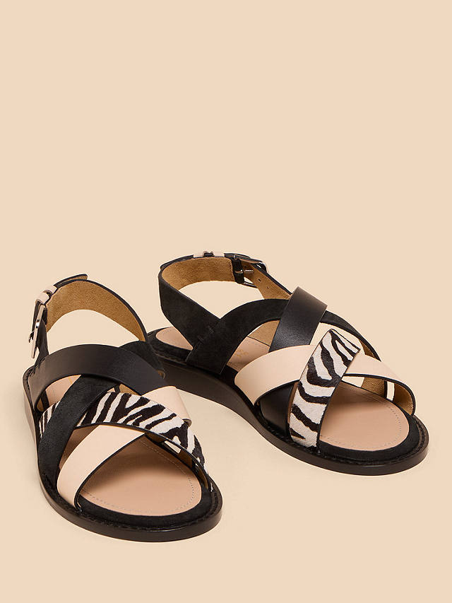 White Stuff Holly Wedge Strappy Sandals, Black/Multi