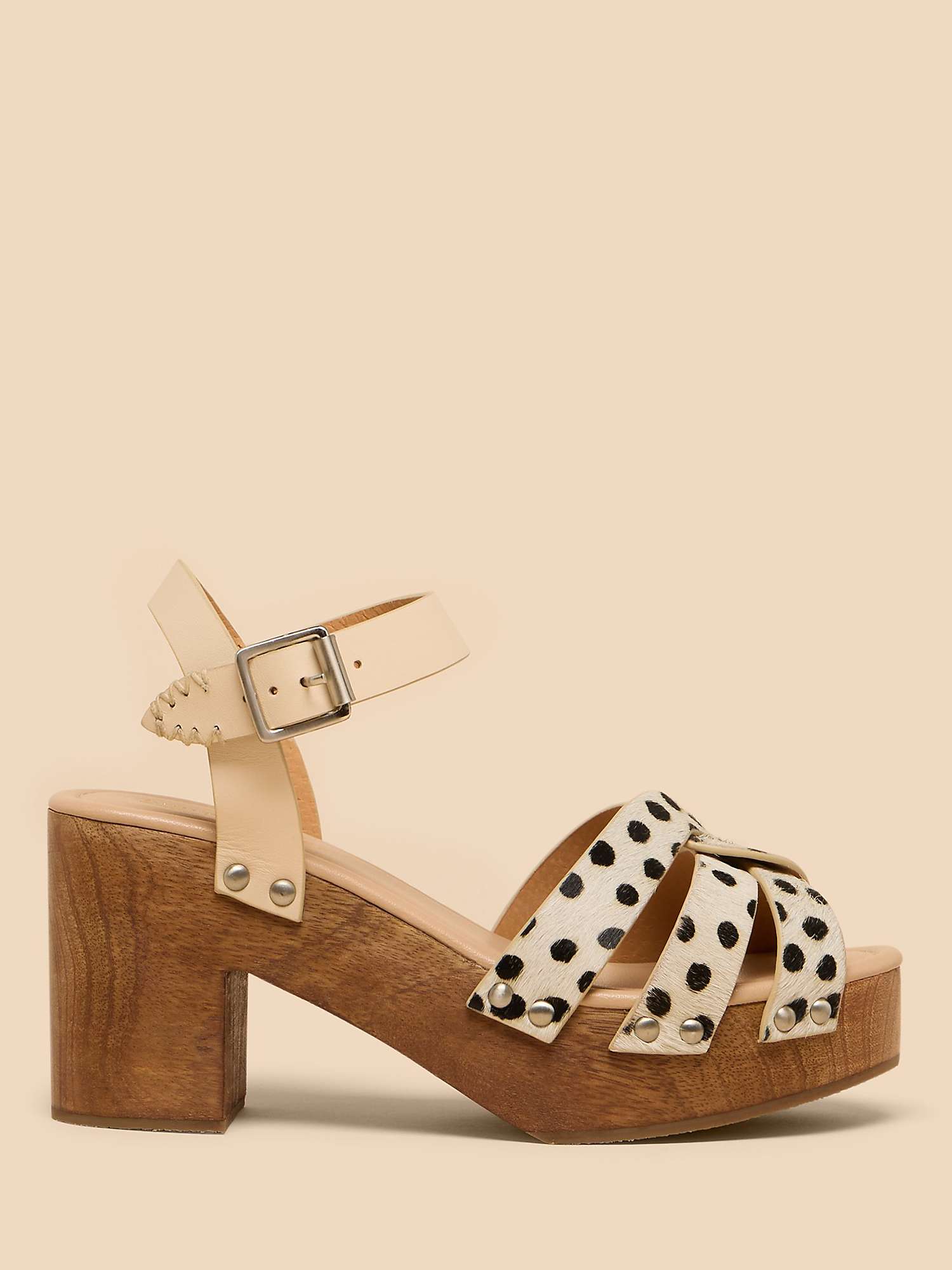 Buy White Stuff Cosmo Block Heel Clog Leather Sandals, Ivory/Multi Online at johnlewis.com