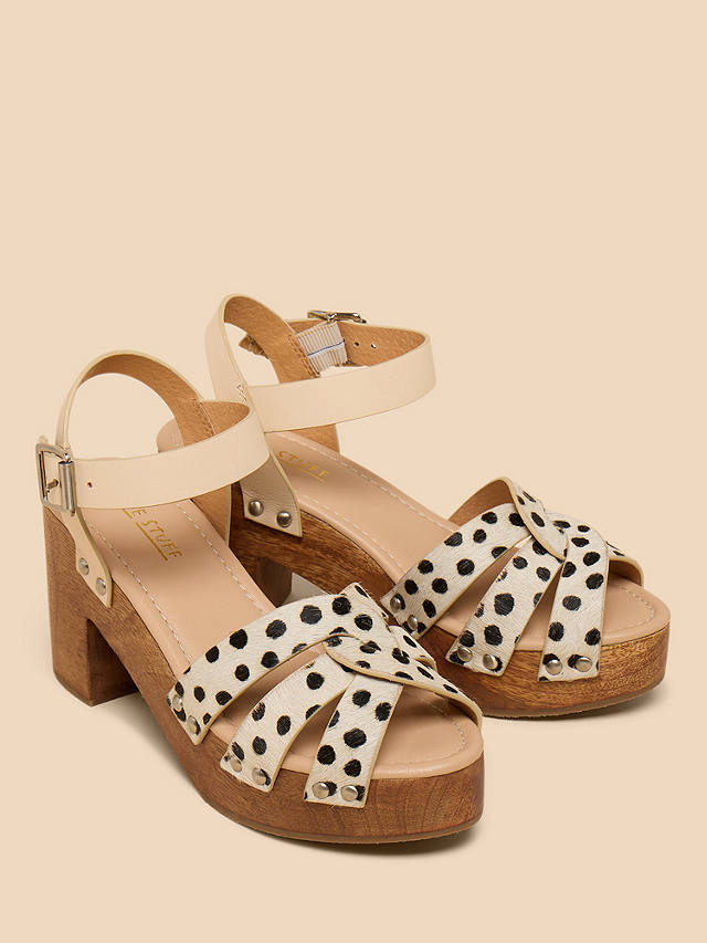 White Stuff Cosmo Block Heel Clog Leather Sandals, Ivory/Multi