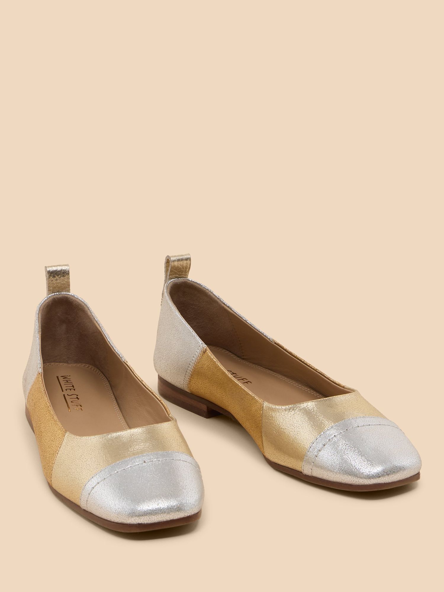 White Stuff Loral Leather Pumps, Gold/Silver, 3