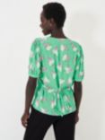 Crew Clothing Floral Shirred Button Top, Green/Multi