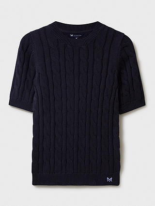 Crew Clothing Cotton Summer Cable Knit Jumper, Navy Blue