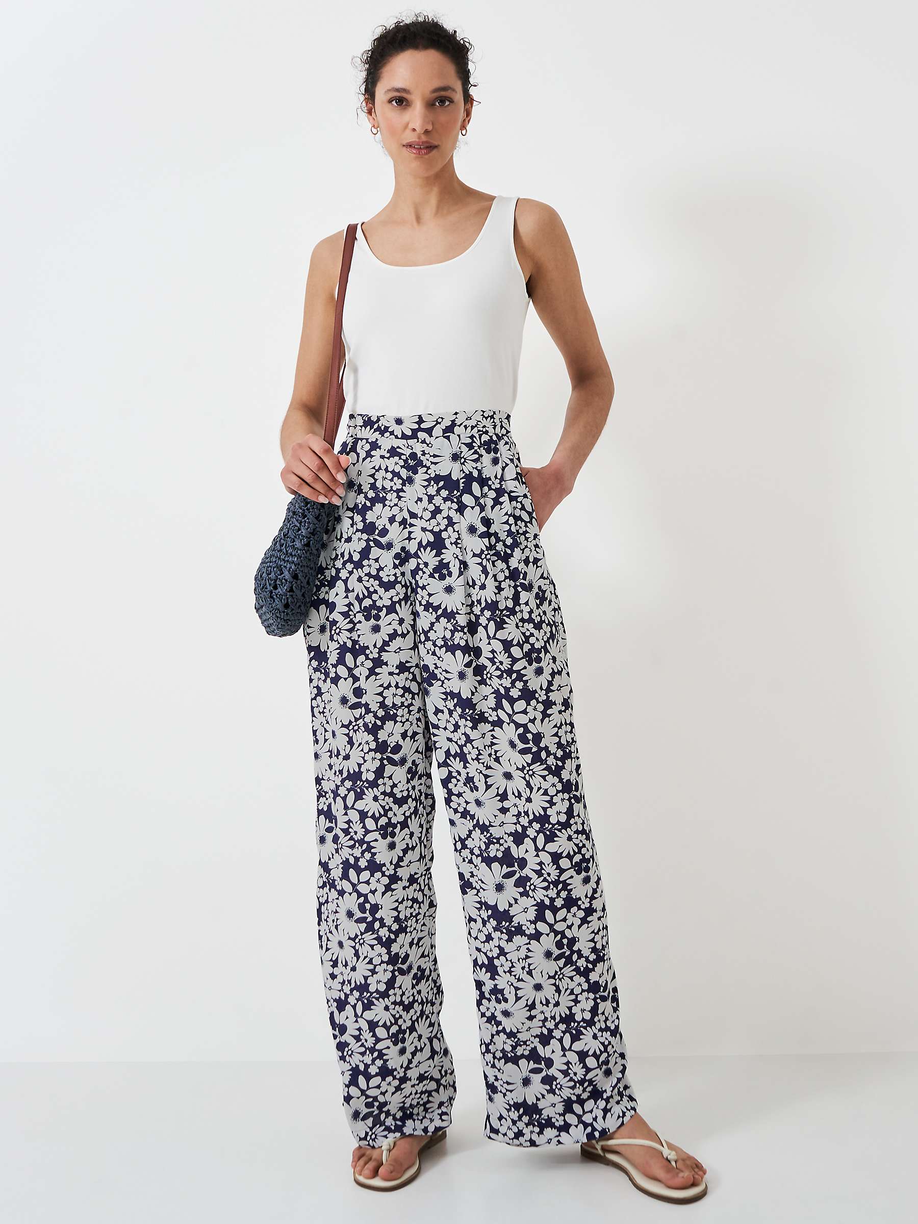 Buy Crew Clothing Dion Wide Leg Floral Print Trousers, Navy/White Online at johnlewis.com