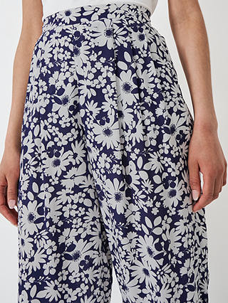 Crew Clothing Dion Wide Leg Floral Print Trousers, Navy/White