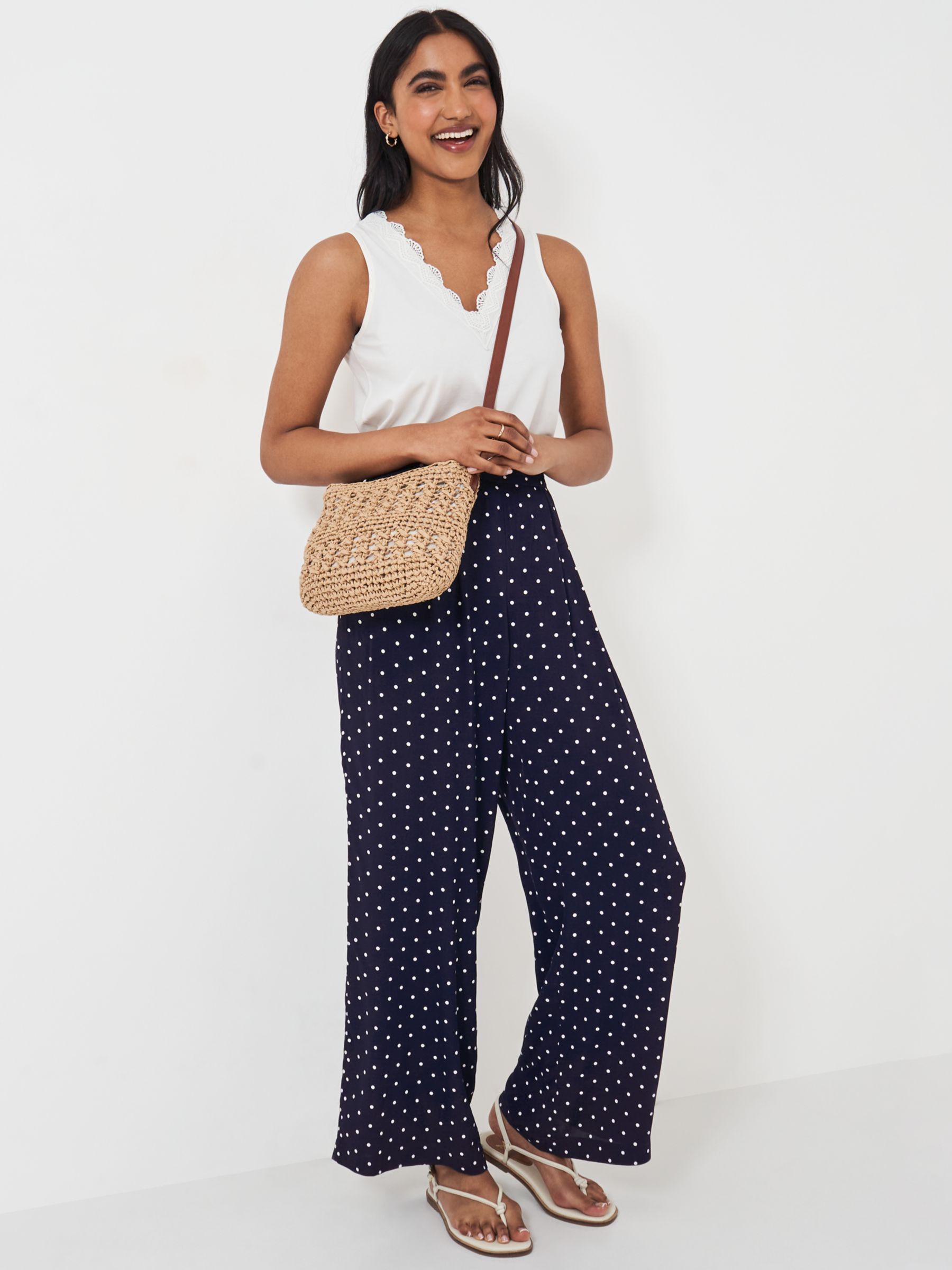 Buy Crew Clothing Dion Wide Leg Polka Dot Trousers, Navy/White Online at johnlewis.com