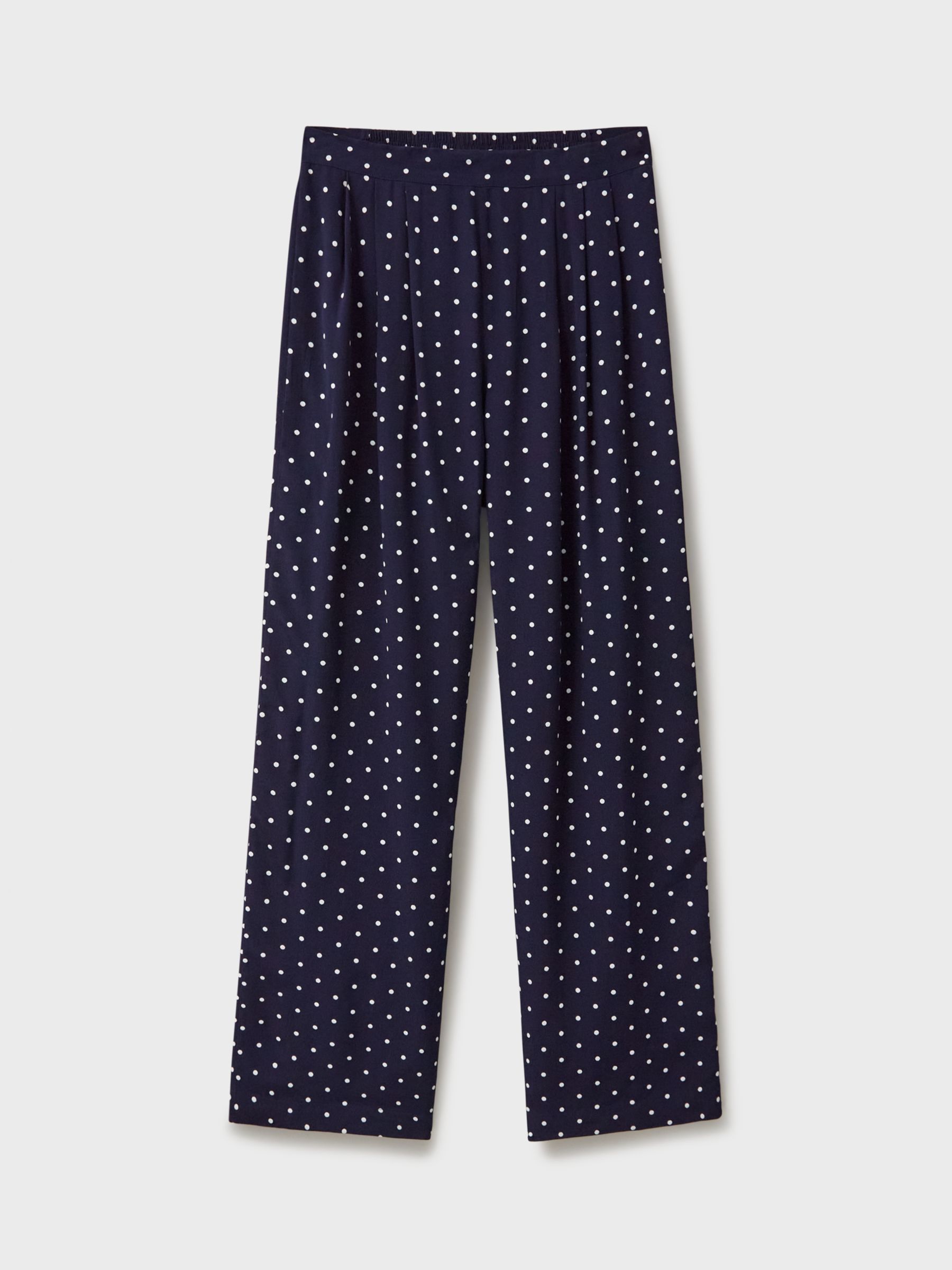 Crew Clothing Dion Wide Leg Polka Dot Trousers, Navy/White, 6