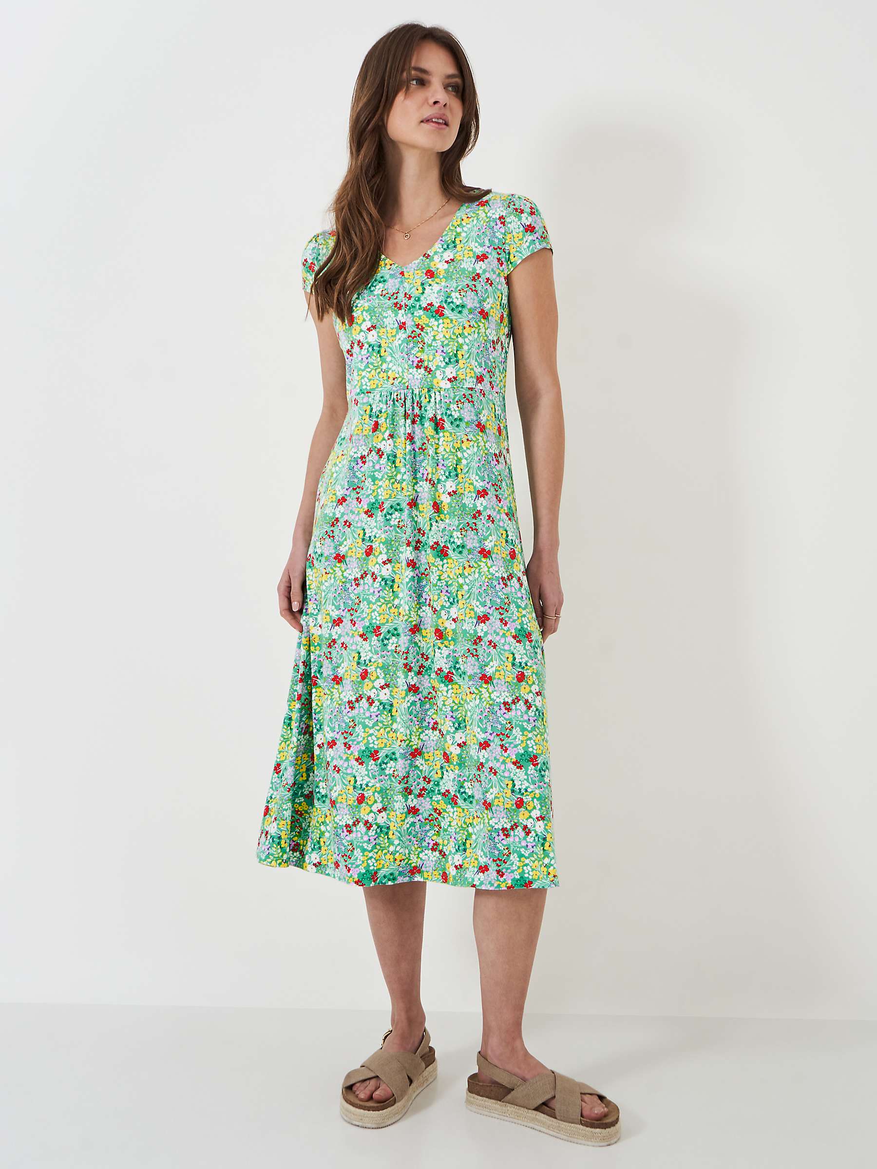 Buy Crew Clothing Mel Flutter Jersey Midi Dress, Green Online at johnlewis.com