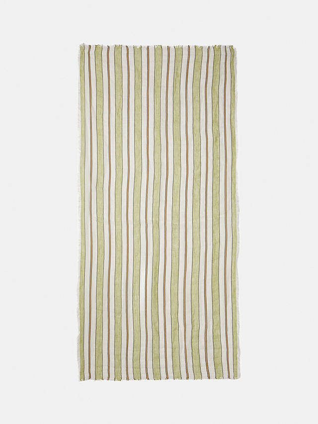 Jigsaw Linen Blend Multi Stripe Scarf, Green/Multi