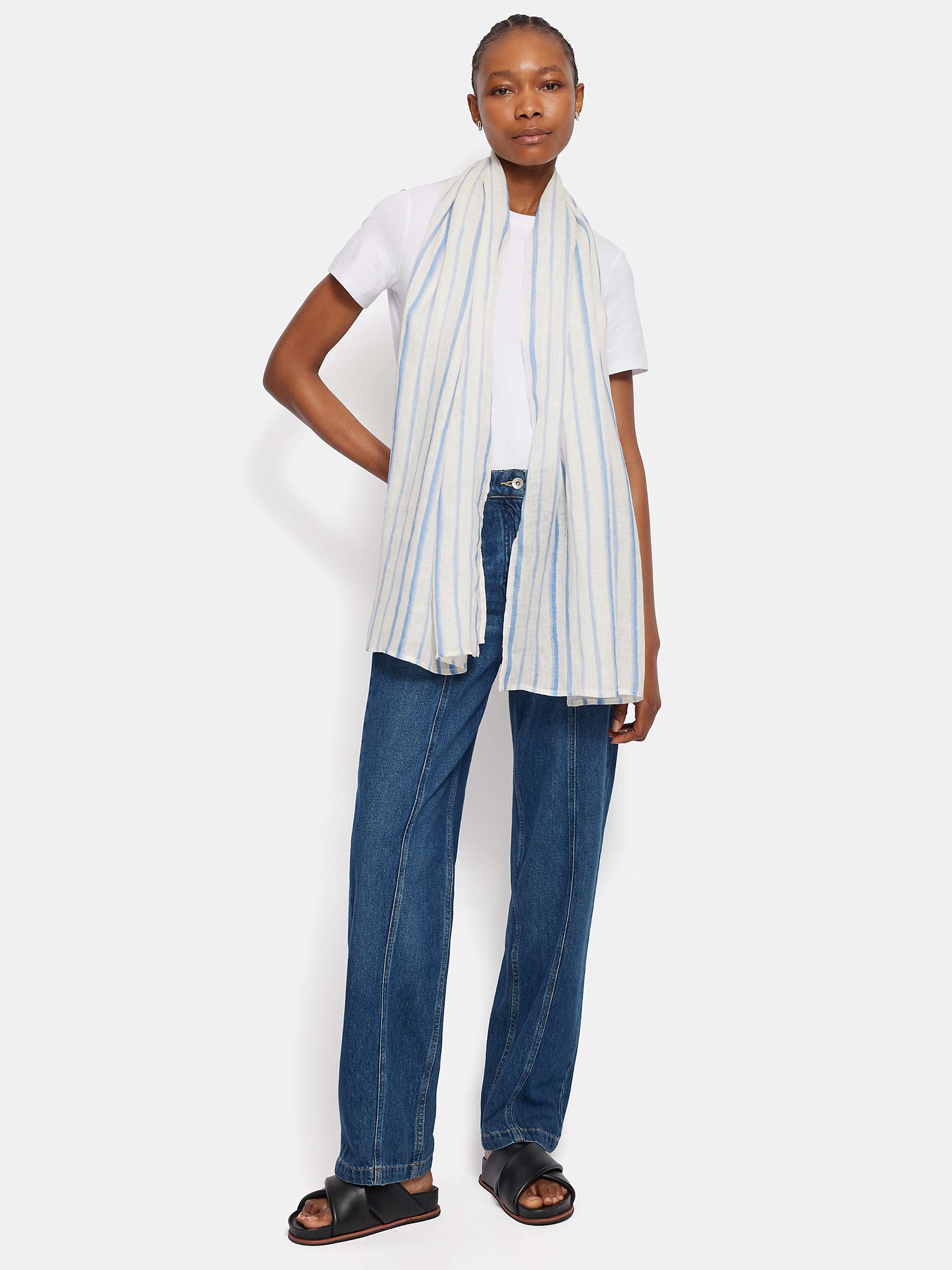 Buy Jigsaw Striped Linen Scarf, Blue/Ivory Online at johnlewis.com
